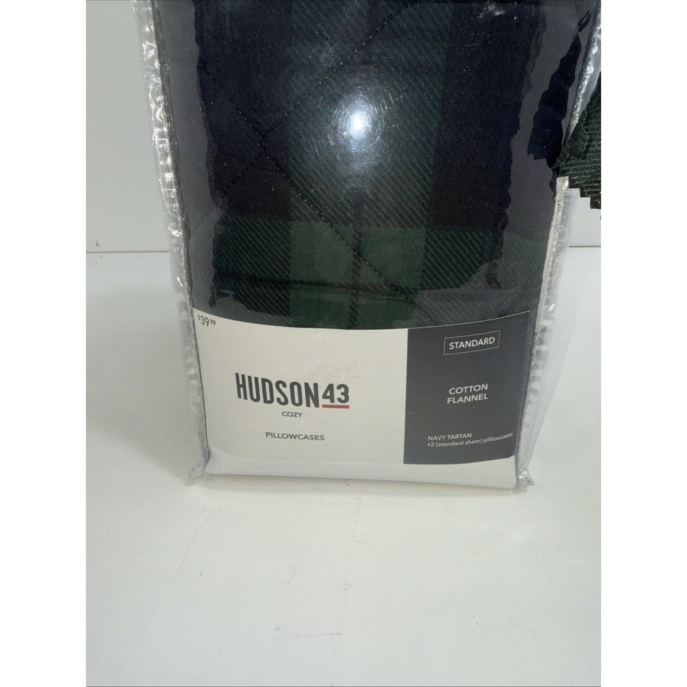 Hudson 43 Cozy 2 Pack Navy/GRN Tartan Standard Sham Cotton Flannel Pillowcases - Picture 3 of 6